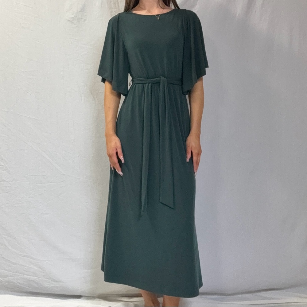 Classic Dark Green Tie-Waist Maxi Dress